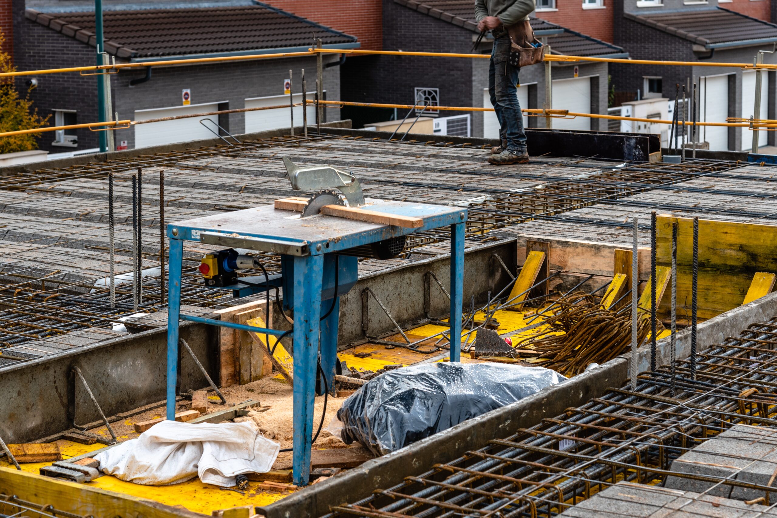 Construction works on a reinforced concrete slab